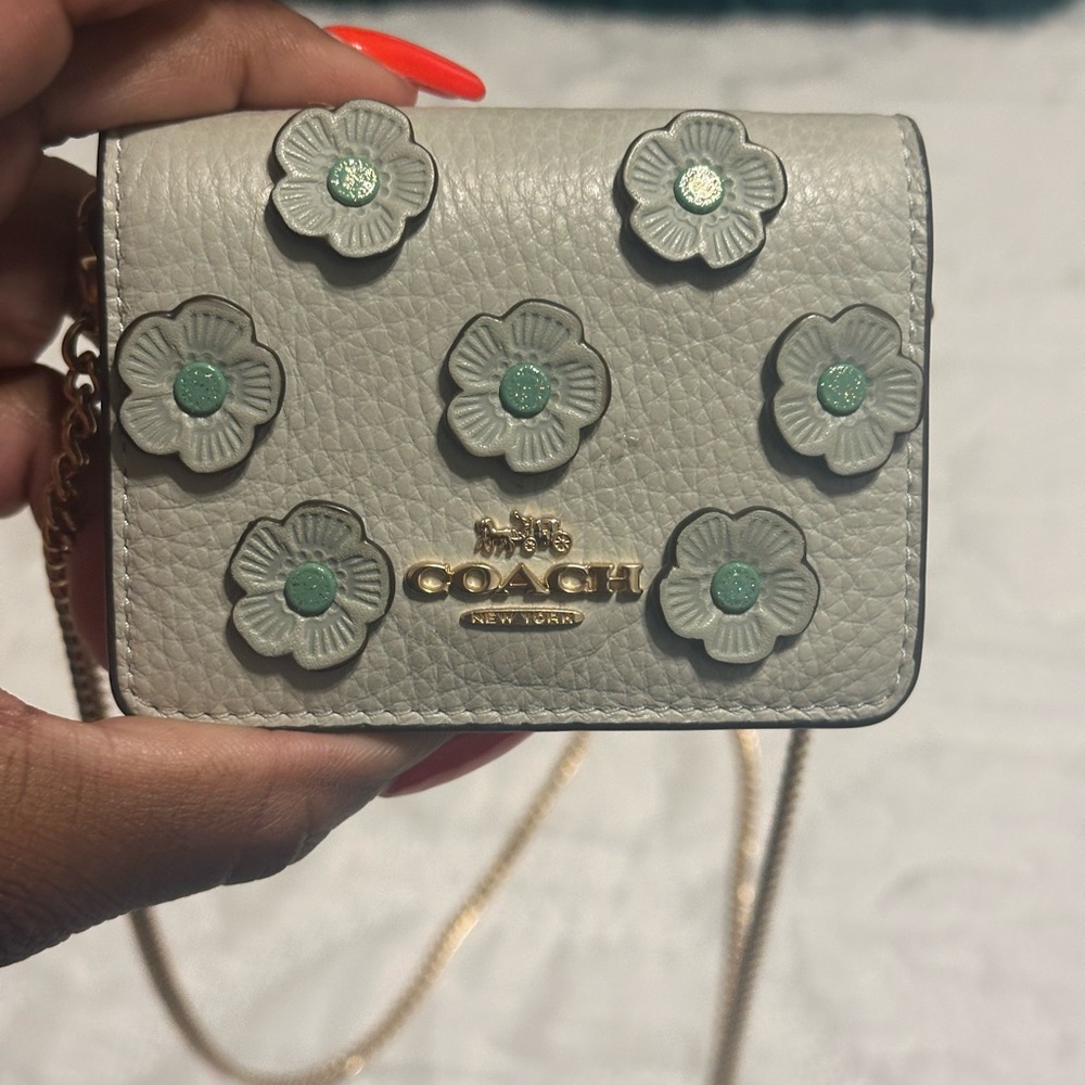 Coach Mini Bag with Floral Accents in Mint